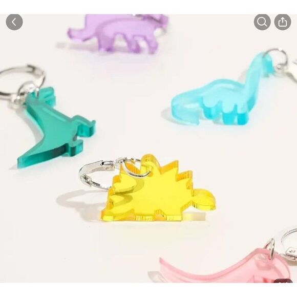 New! Adorable Purple Dinosaur Colorful Acrylic Cute Dangle Earrings Nickel Free - Picture 2 of 3